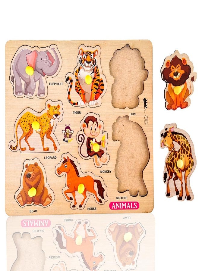 Bugbee Wooden Wild Animal Puzzle for Kids | Educational Wooden Toy Game for Toddlers | Montessori Learning Toy | Jungle Animal Recognition Puzzle for Age 3+ (Big Peg Board) - Image 1
